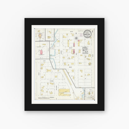 Old map wall art mockup — black gallery frame with white mat — Sanborn Fire Insurance Map from Winneconne, Winnebago County, Wisconsin (1904), Sheet #0001