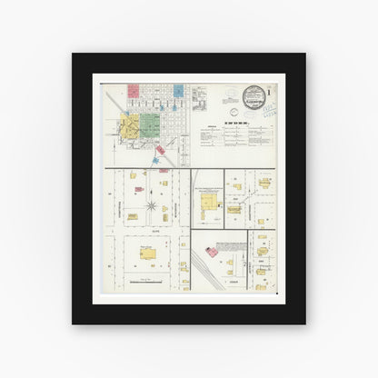 Old map wall art mockup — black gallery frame with white mat — Sanborn Fire Insurance Map from Pleasant Hill, Cass County, Missouri (1898) - Complete Map Set