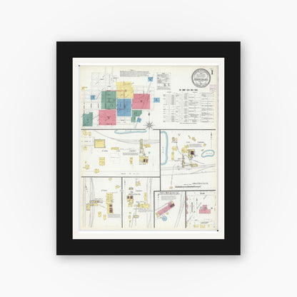 Old map wall art mockup — black gallery frame with white mat — Sanborn Fire Insurance Map from Harrisburg, Saline County, Illinois (1907) - Complete Map Set