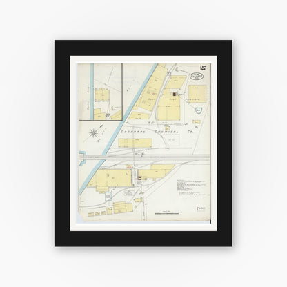 Old map wall art mockup — black gallery frame with white mat — Sanborn Fire Insurance Map from Everett, Middlesex County, Massachusetts (1897), Sheet #0027