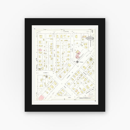 Old map wall art mockup — black gallery frame with white mat — Sanborn Fire Insurance Map from Shenandoah, Page County, Iowa (1914), Sheet #0007