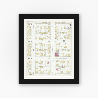 Old map wall art mockup — black gallery frame with white mat — Sanborn Fire Insurance Map from Metropolis, Massac County, Illinois (1921), Sheet #0002