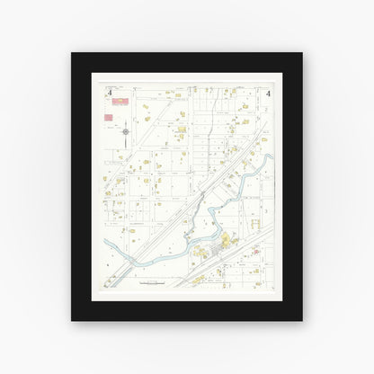 Old map wall art mockup — black gallery frame with white mat — Sanborn Fire Insurance Map from Livingston, Polk County, Texas (1935), Sheet #0004