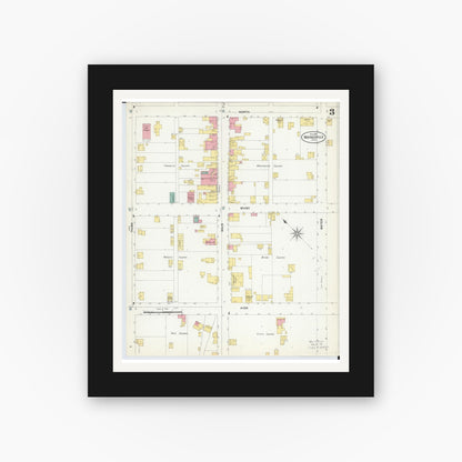 Old map wall art mockup — black gallery frame with white mat — Sanborn Fire Insurance Map from Waynesville, Warren County, Ohio (1901), Sheet #0003