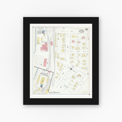 Old map wall art mockup — black gallery frame with white mat — Sanborn Fire Insurance Map from Red Wing, Goodhue County, Minnesota (1910), Sheet #0014