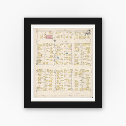 Old map wall art mockup — black gallery frame with white mat — Sanborn Fire Insurance Map from Escanaba, Delta County, Michigan (1921), Sheet #0017