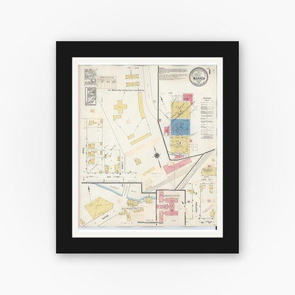 Old map wall art mockup — black gallery frame with white mat — Sanborn Fire Insurance Map from Warren, Huntington County, Indiana (1932) - Complete Map Set