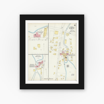 Old map wall art mockup — black gallery frame with white mat — Sanborn Fire Insurance Map from Leicester, Worcester County, Massachusetts (1904), Sheet #0006
