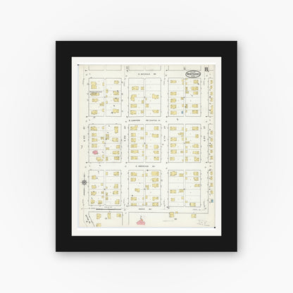 Old map wall art mockup — black gallery frame with white mat — Sanborn Fire Insurance Map from Montevideo, Chippewa County, Minnesota (1917), Sheet #0008