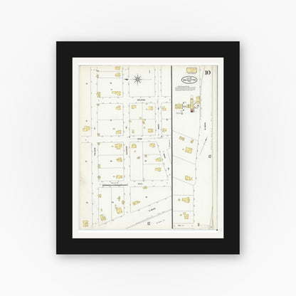 Old map wall art mockup — black gallery frame with white mat — Sanborn Fire Insurance Map from Van Alstyne, Grayson County, Texas (1907), Sheet #0010