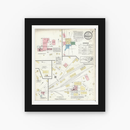 Old map wall art mockup — black gallery frame with white mat — Sanborn Fire Insurance Map from Wadesboro, Anson County, North Carolina (1914) - Complete Map Set