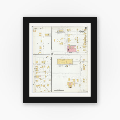 Old map wall art mockup — black gallery frame with white mat — Sanborn Fire Insurance Map from Cambridge, Guernsey County, Ohio (1901), Sheet #0013