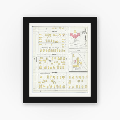 Old map wall art mockup — black gallery frame with white mat — Sanborn Fire Insurance Map from Owosso, Shiawassee County, Michigan (1900), Sheet #0005