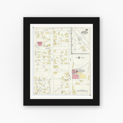 Old map wall art mockup — black gallery frame with white mat — Sanborn Fire Insurance Map from Menominee, Menominee County, Michigan (1913), Sheet #0016