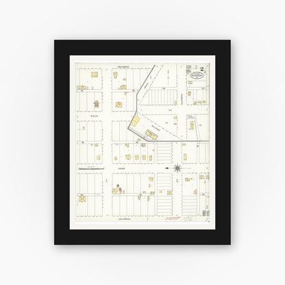 Old map wall art mockup — black gallery frame with white mat — Sanborn Fire Insurance Map from Beaumont, Riverside County, California (1907), Sheet #0002