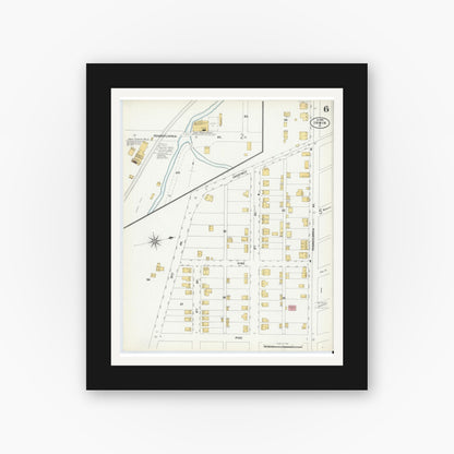 Old map wall art mockup — black gallery frame with white mat — Sanborn Fire Insurance Map from Irwin, Westmoreland County, Pennsylvania (1899), Sheet #0006