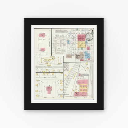 Old map wall art mockup — black gallery frame with white mat — Sanborn Fire Insurance Map from Monmouth, Warren County, Illinois (1898) - Complete Map Set
