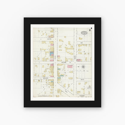 Old map wall art mockup — black gallery frame with white mat — Sanborn Fire Insurance Map from Fox Lake, Dodge County, Wisconsin (1892), Sheet #0002