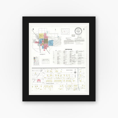 Old map wall art mockup — black gallery frame with white mat — Sanborn Fire Insurance Map from Perry, Dallas County, Iowa (1933) â€” Complete Set