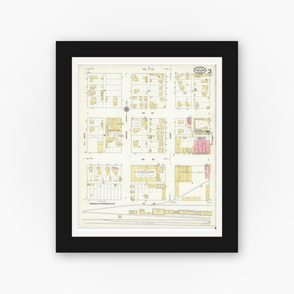 Old map wall art mockup — black gallery frame with white mat — Sanborn Fire Insurance Map from Taylor, Williamson County, Texas (1912), Sheet #0003