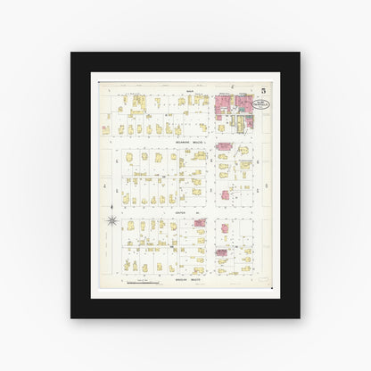 Old map wall art mockup — black gallery frame with white mat — Sanborn Fire Insurance Map from Fairfield, Wayne County, Illinois (1907), Sheet #0005