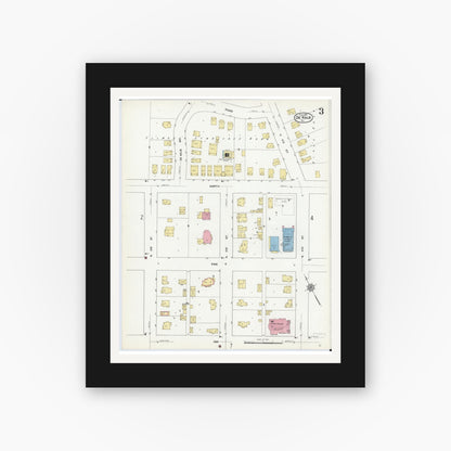 Old map wall art mockup — black gallery frame with white mat — Sanborn Fire Insurance Map from De Kalb, De Kalb County, Illinois (1912), Sheet #0003
