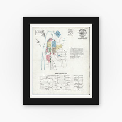 Old map wall art mockup — black gallery frame with white mat — Sanborn Fire Insurance Map from Turners Falls, Franklin County, Massachusetts (1914) - Complete Map Set