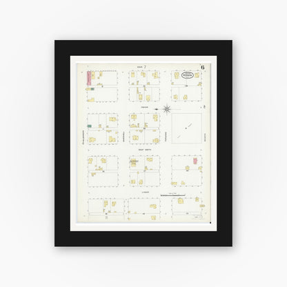 Old map wall art mockup — black gallery frame with white mat — Sanborn Fire Insurance Map from Vernon, Wilbarger County, Texas (1907), Sheet #0006