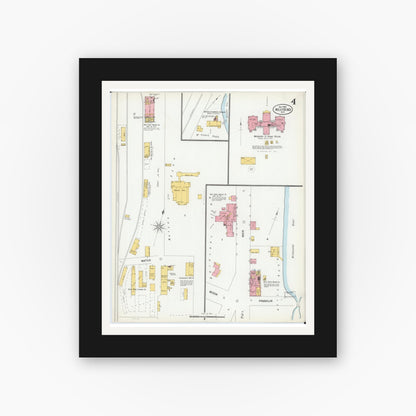 Old map wall art mockup — black gallery frame with white mat — Sanborn Fire Insurance Map from West Bend, Washington County, Wisconsin (1900), Sheet #0004