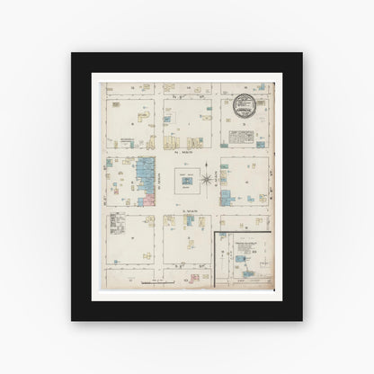 Old map wall art mockup — black gallery frame with white mat — Sanborn Fire Insurance Map from Comanche, Comanche County, Texas (1885), Sheet #0001