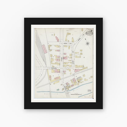 Old map wall art mockup — black gallery frame with white mat — Sanborn Fire Insurance Map from Westfield, Hampden County, Massachusetts (1889), Sheet #0002