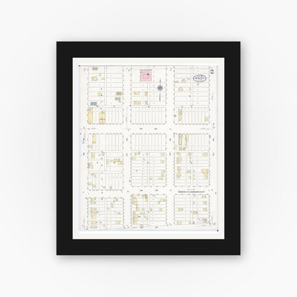 Old map wall art mockup — black gallery frame with white mat — Sanborn Fire Insurance Map from Bovey, Itasca County, Minnesota (1909), Sheet #0002