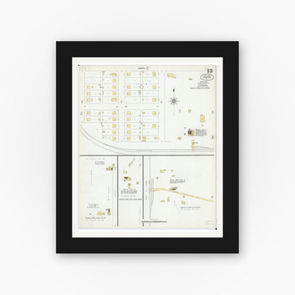 Old map wall art mockup — black gallery frame with white mat — Sanborn Fire Insurance Map from Canton, Fulton County, Illinois (1902), Sheet #0013