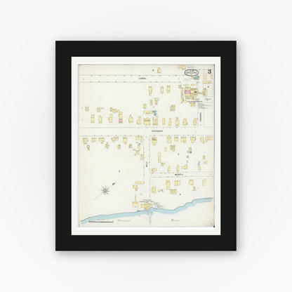 Old map wall art mockup — black gallery frame with white mat — Sanborn Fire Insurance Map from Greene, Chenango County, New York (1897), Sheet #0003