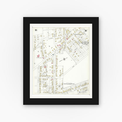 Old map wall art mockup — black gallery frame with white mat — Sanborn Fire Insurance Map from New Philadelphia, Tuscarawas County, Ohio (1926), Sheet #0016