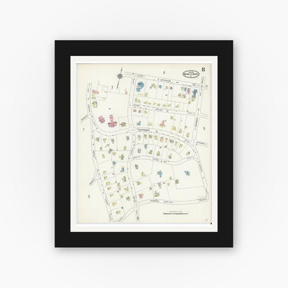 Old map wall art mockup — black gallery frame with white mat — Sanborn Fire Insurance Map from Wayne, Delaware County, Pennsylvania (1914), Sheet #0008