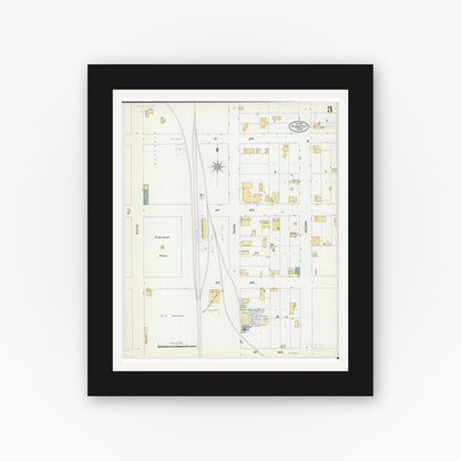 Old map wall art mockup — black gallery frame with white mat — Sanborn Fire Insurance Map from Pine City, Pine County, Minnesota (1899), Sheet #0003