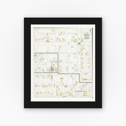Old map wall art mockup — black gallery frame with white mat — Sanborn Fire Insurance Map from Coal City, Grundy County, Illinois (1907), Sheet #0007