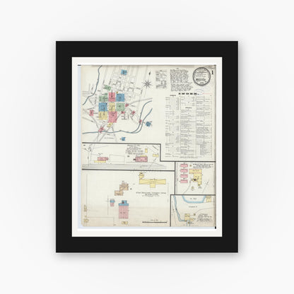 Old map wall art mockup — black gallery frame with white mat — Sanborn Fire Insurance Map from Wooster, Wayne County, Ohio (1898) - Complete Map Set