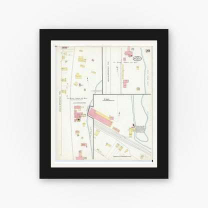 Old map wall art mockup — black gallery frame with white mat — Sanborn Fire Insurance Map from Xenia, Greene County, Ohio (1910), Sheet #0020