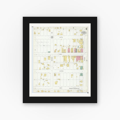 Old map wall art mockup — black gallery frame with white mat — Sanborn Fire Insurance Map from Fremont, Newaygo County, Michigan (1899), Sheet #0002