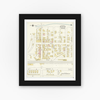 Old map wall art mockup — black gallery frame with white mat — Sanborn Fire Insurance Map from Mifflintown, Juniata County, Pennsylvania (1911), Sheet #0003