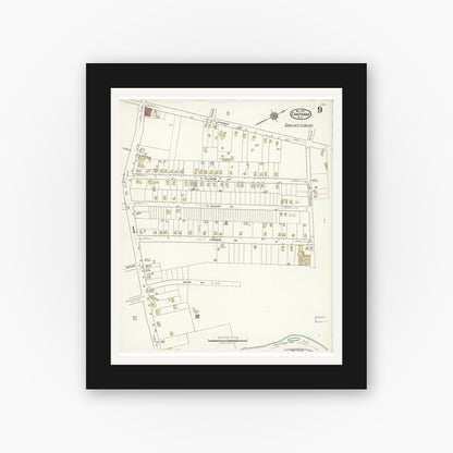 Old map wall art mockup — black gallery frame with white mat — Sanborn Fire Insurance Map from Chatham, Morris County, New Jersey (1921), Sheet #0009