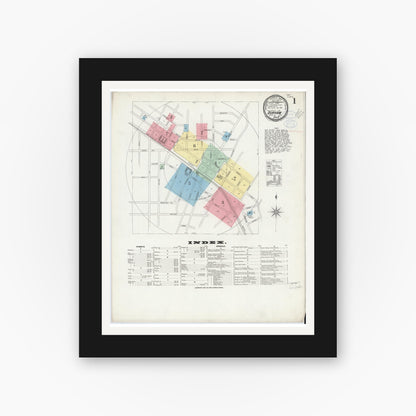 Old map wall art mockup — black gallery frame with white mat — Sanborn Fire Insurance Map from Durham, Durham County, North Carolina (1898), Sheet #0001