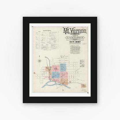Old map wall art mockup — black gallery frame with white mat — Sanborn Fire Insurance Map from Mount Vernon, Knox County, Ohio (1887) - Complete Map Set