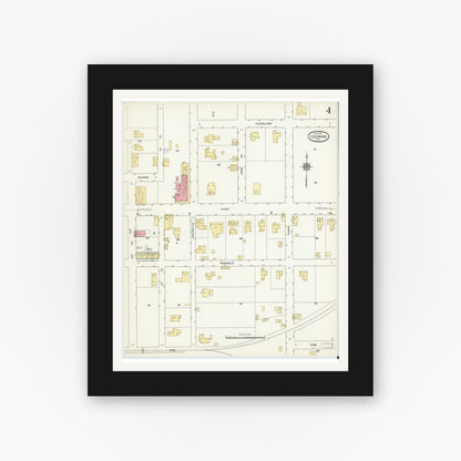 Old map wall art mockup — black gallery frame with white mat — Sanborn Fire Insurance Map from Leesburg, Lake County, Florida (1911), Sheet #0004