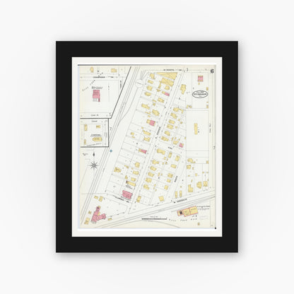Old map wall art mockup — black gallery frame with white mat — Sanborn Fire Insurance Map from Effingham, Effingham County, Illinois (1906), Sheet #0006