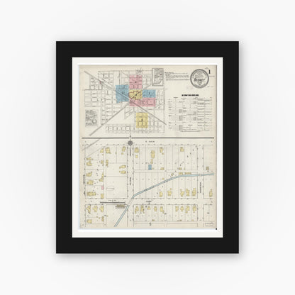 Old map wall art mockup — black gallery frame with white mat — Sanborn Fire Insurance Map from Redkey, Jay County, Indiana (1915) - Complete Map Set