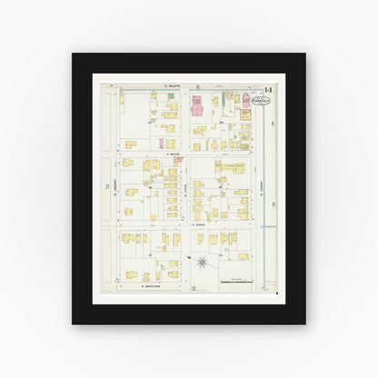 Old map wall art mockup — black gallery frame with white mat — Sanborn Fire Insurance Map from Pensacola, Escambia County, Florida (1903), Sheet #0014