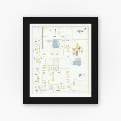Old map wall art mockup — black gallery frame with white mat — Sanborn Fire Insurance Map from Geneva, Ontario County, New York (1909), Sheet #0016